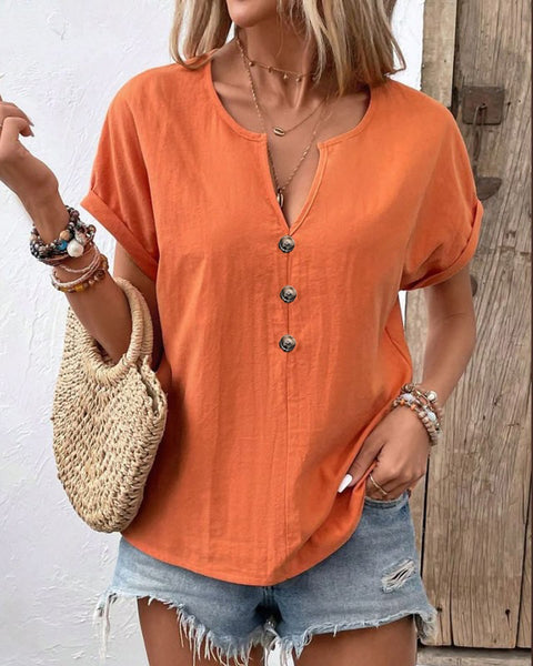 Button v-neck short-sleeved t-shirt top m301201
