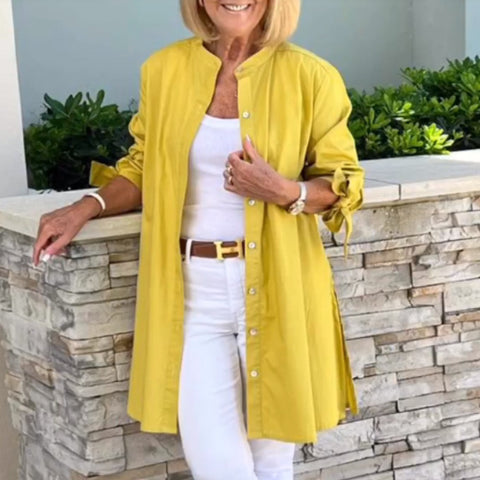 Single-breasted professional lapel temperament commuter cardigan solid color long-sleeved cotton shirt slim-fit m301931