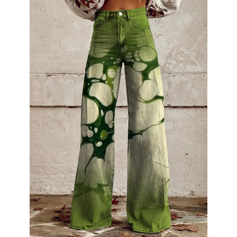 3D heat transfer flared pants simulation denim trousers loose pants m301550