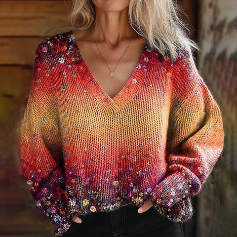 Autumn and winter loose V-neck top casual shoulder women's clothing thick needle sweater imitation wool m302039