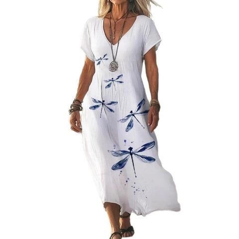 New 3D digital print ladies bohemian fashion V-neck dress summer m301249