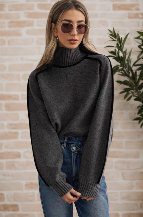 Women's sweater fashion semi-turtleneck with rotator sleeves top temperament line thread bottoming knitted sweater m302084