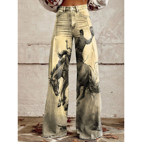 3D heat transfer flared pants simulation denim trousers loose pants m301550