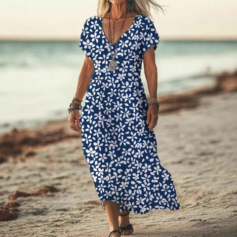 New 3D digital print ladies bohemian fashion V-neck dress summer m301249