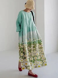 Loose crew neck fashion high-end long-sleeved printed dress m301054