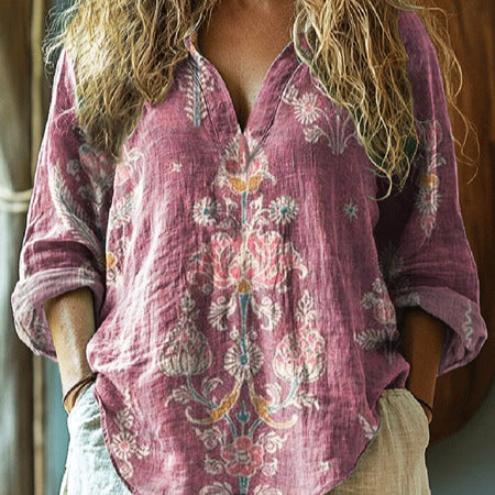 New 3D digital printing women's fashion V-neck loose shirt top spring and autumn m301745