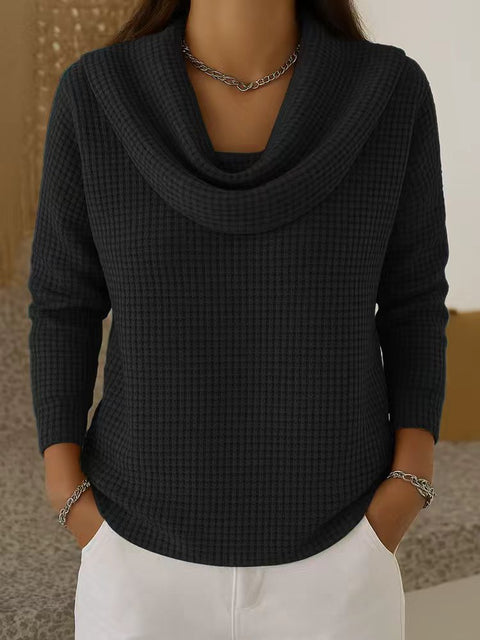 Women's Casual Loose Fashion Solid Color Waffle Long Sleeve Pullover M302338