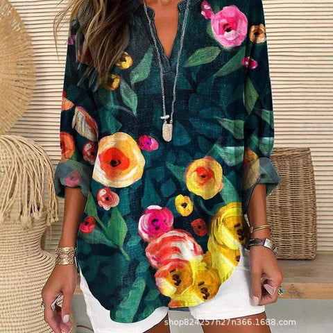 Summer women's long-sleeved 3D digital printing loose European size top m301362