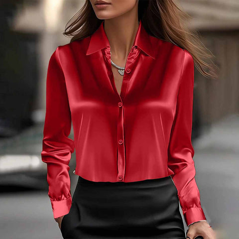Spring and Autumn Temperament Long Sleeve Satin Swingneck Top Shirt Women's m302014