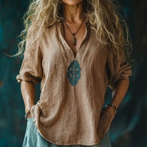 Small V-neck button-down shoulder long-sleeved women's T curved hem clothes m301361