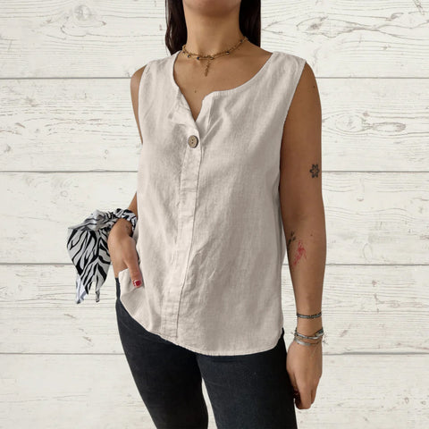 Loose vest shirt women's V-neck cotton and linen button-up top women's m301206