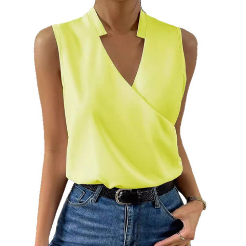 Summer Women's Chiffon Shirt Pullover V-Neck Sleeveless Women's Shirt m301554