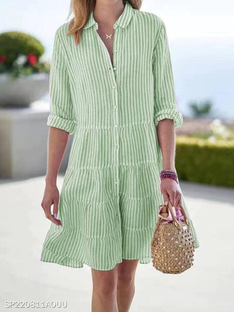 Autumn long-sleeved women's striped shirt dress m302201