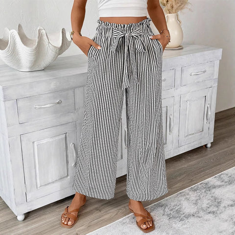 Striped casual elegant straight-leg pants for women m301455