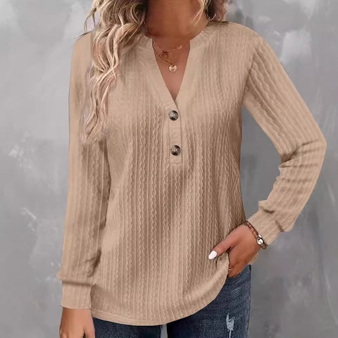 New long-sleeved solid color V-neck button-down T-shirt top m302223