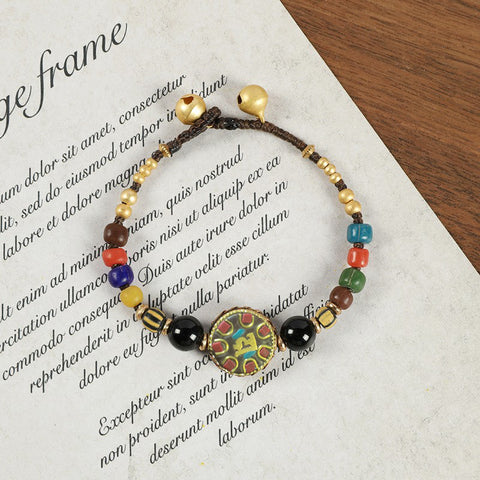 Retro Nepalese Ancient Law Copper Bead Bracelet Women's Tibetan Ethnic Style Personalized Simple Weaving Blue Bracelet M5010668