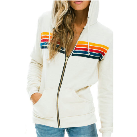 Women's casual rainbow long-sleeved hooded sweater m301777