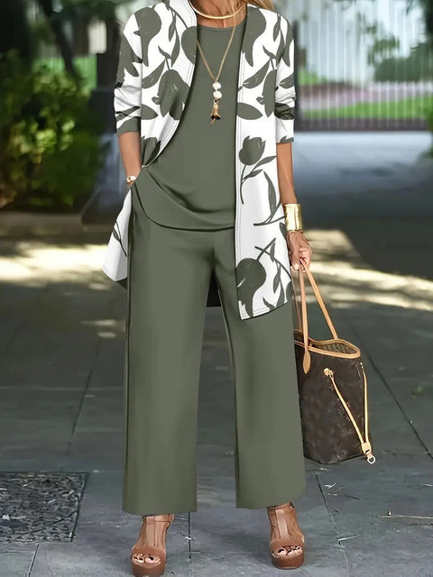Pink three-piece casual suit women's cardigan wide-leg pants m302761