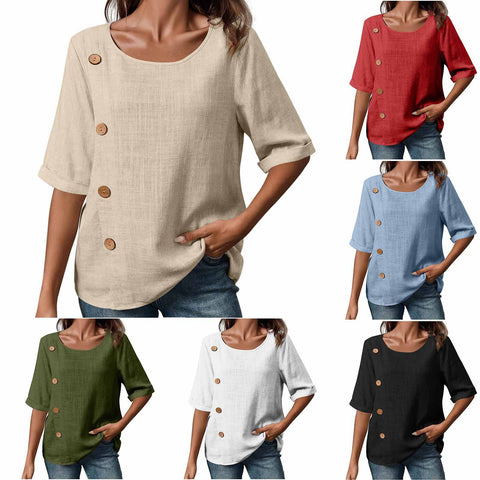 New Women's Cotton and Linen Button Fashion Casual Top m302034