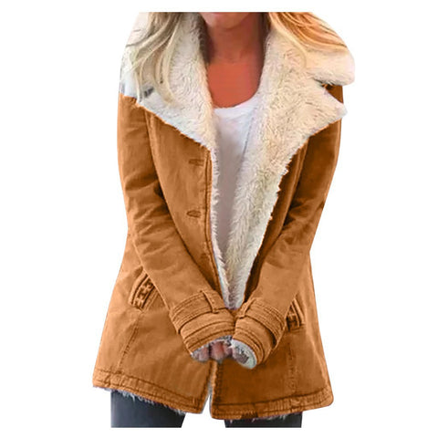 Hot Sale Autumn and Winter Solid Color Plush Hooded Medium and Long Jacket Female m301987