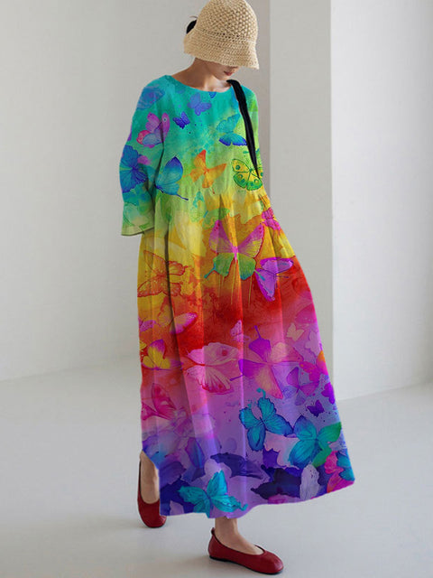 Loose Crew Neck Fashion Premium Long Sleeve Printed Dress m301044