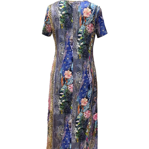 Casual loose printing women's medium-sleeved V-neck ethnic style dress m301203