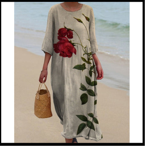 Women's Crew Neck Long Printed Casual Fashion Women's Dress m301059