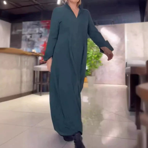 Casual solid color V-neck long-sleeved dress women's m301337