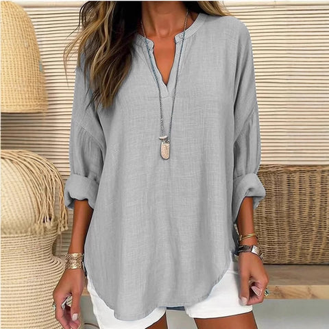 Small V-neck long-sleeved floral simple casual temperament T-shirt m302763
