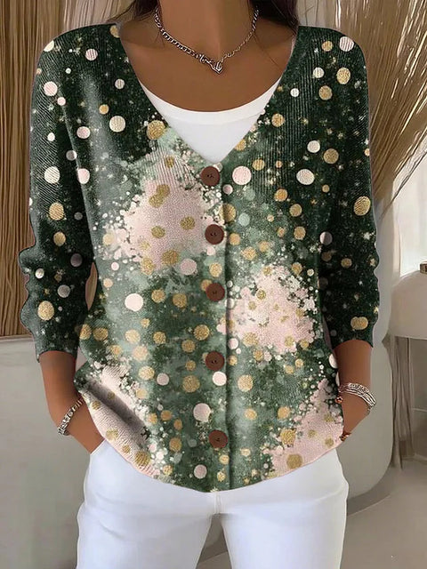 Button women's printed long-sleeved top m302156