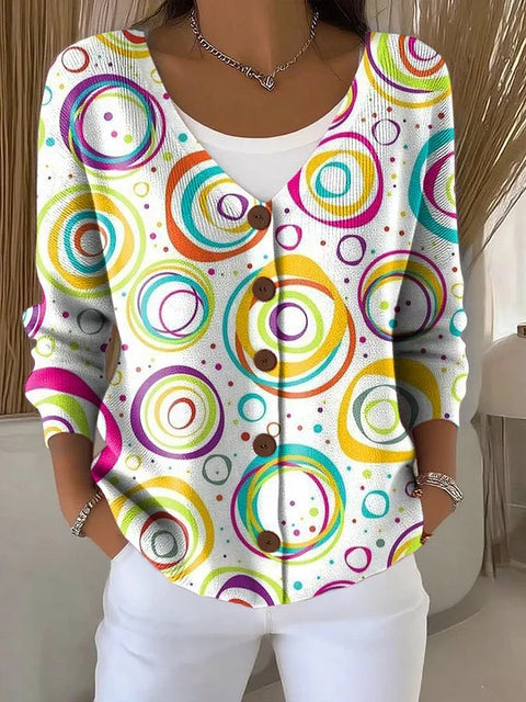 Button women's printed long-sleeved top m302156