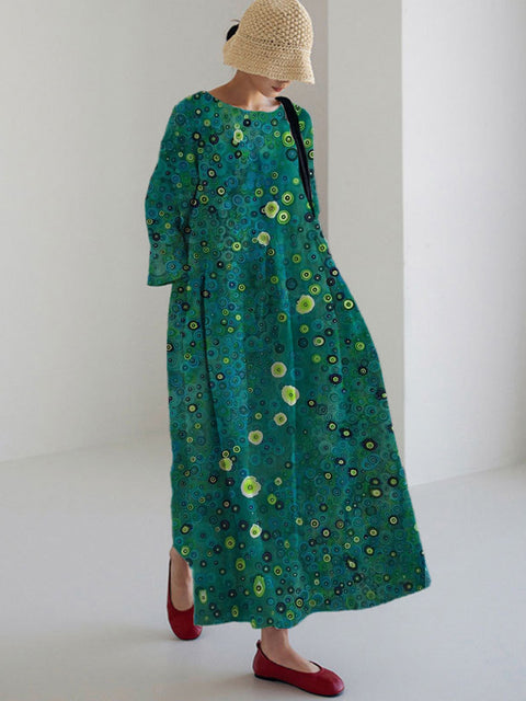 Loose Crew Neck Fashion Premium Long Sleeve Printed Dress m301044