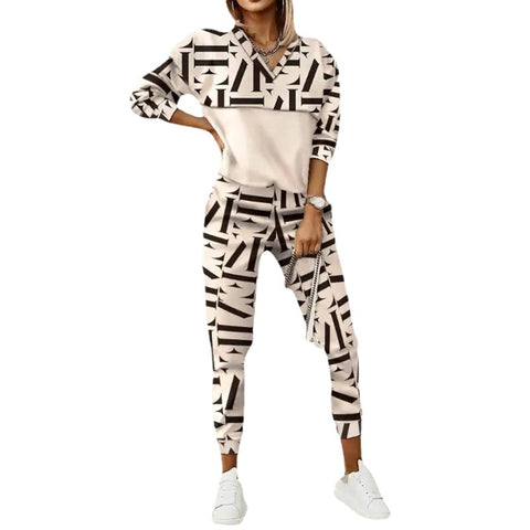 Fashion Casual Printed Long Sleeve Slim Sweater Pants Set m301183
