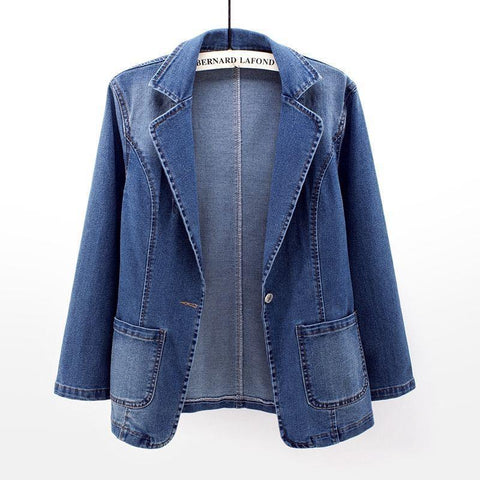 Spring and autumn new denim jacket women slim and thin suit collar solid color cardigan wearing a button top trendy m301902