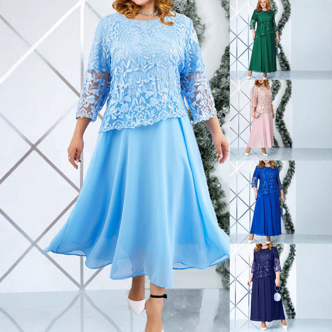 Large size women's water-soluble embroidered dress lace chiffon dress m301268