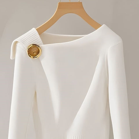 Autumn and winter chic white knitted bottoming sweater women's sweater design sense niche super good-looking long-sleeved top sleeveless m301754