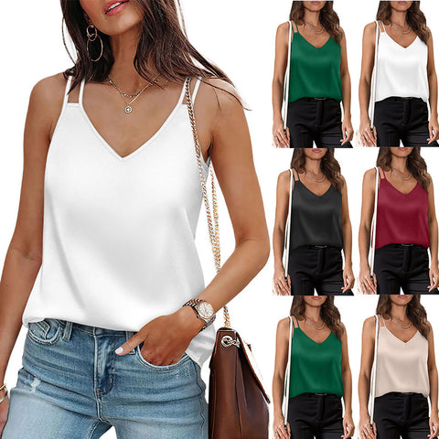 Summer new solid color V-neck sling vest loose T-shirt top m301495