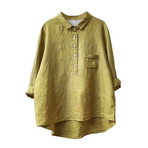 Long Sleeve Bamboo Linen Printing Fashion Versatile Lapel Shirt m301040