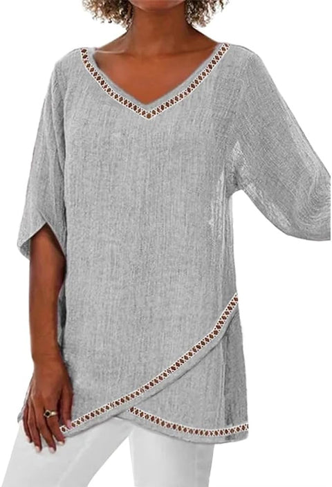 Women's printed animal natural scenery V-neck nine-quarter sleeve loose T-shirt m301289