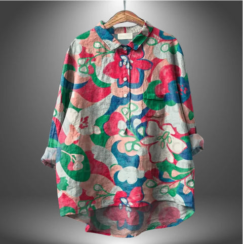 Loose printing round neck casual large size women's T-shirt m302702