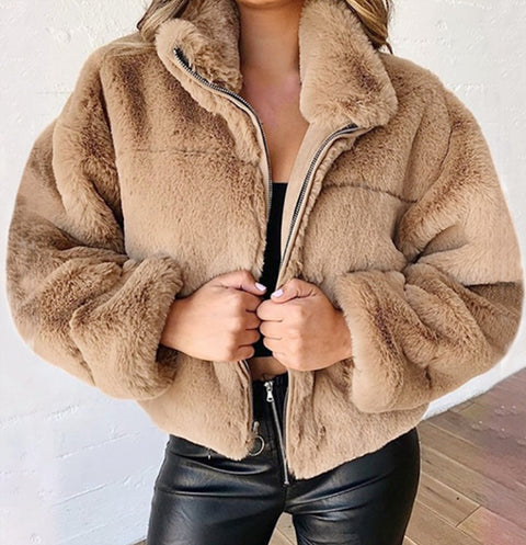 Women's autumn and winter rabbit fur imitation fur zipper cardigan plush warm jacket m300353