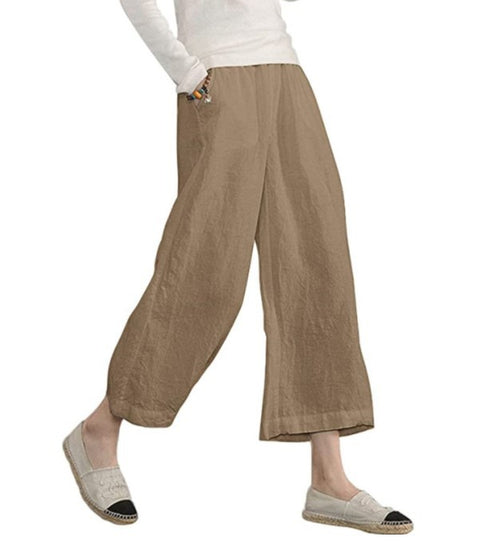 Solid color cotton and linen loose casual wide-leg nine-point pants women's m301570