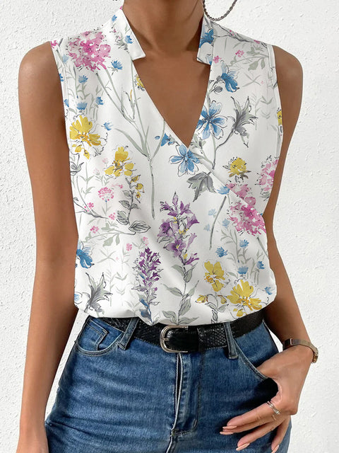 Summer Women's Chiffon Shirt Pullover V-Neck Sleeveless Women's Shirt m301554