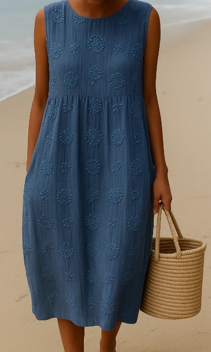 New sleeveless casual printing temperament long dress dress slim fit small fresh m302083