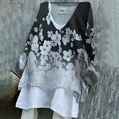 Long-sleeved printed casual pullover loose round neck single-piece T-shirt (without under shirt) m301042