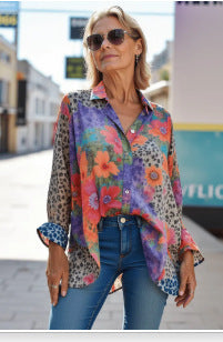 Summer trend long-sleeved shirt flower pattern printing 3D shirt m301226