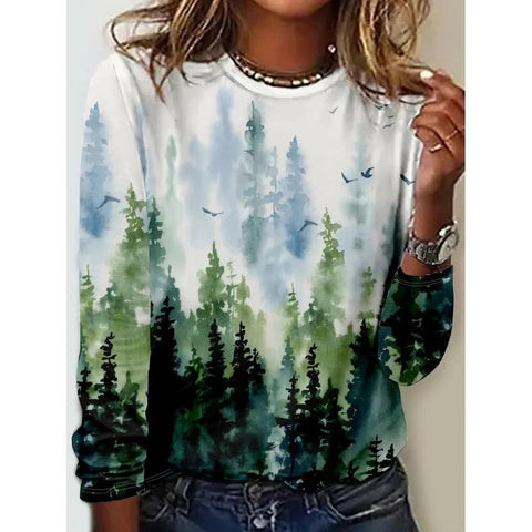 Long Sleeve T-Shirt Women's Solid Color Flower m300934