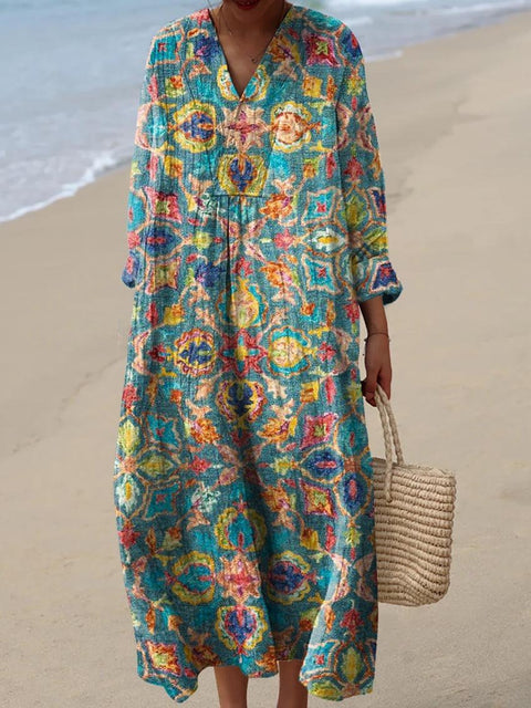 Long Sleeve Shirt Dress Women's Casual Floral 3D Printed Sleeve Long Dress m300911