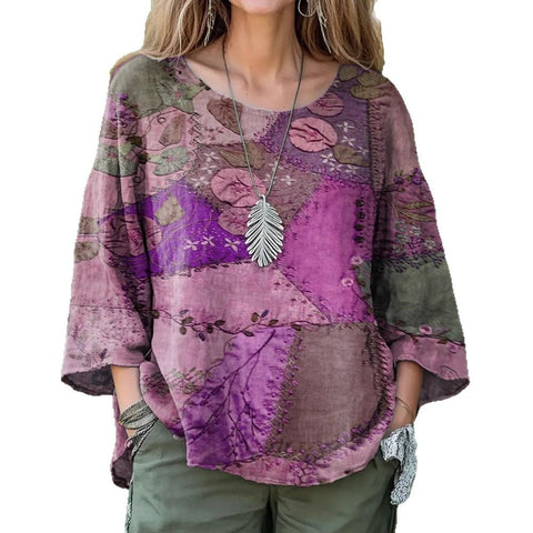 Casual round neck nine-quarter sleeve pullover digital printing women's top T-shirt m301422