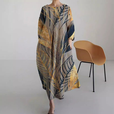 Loose Crew Neck Fashion Premium Long Sleeve Printed Dress m301044